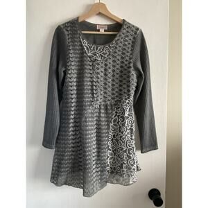 Women's Kamana Tunic Dress Gray Patchwork Long Sleeve Size Small Whimsy